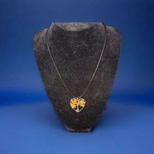Heart-Shaped Braided Tree of Life Yellow Crystal Gemstone Pendant Necklace